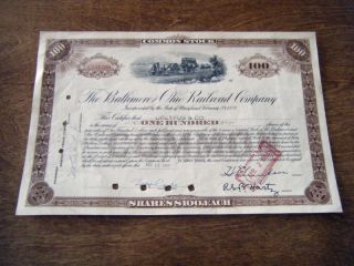 Vintage 1950s Baltimore Ohio Railroad Company Paper Stock Certificate photo