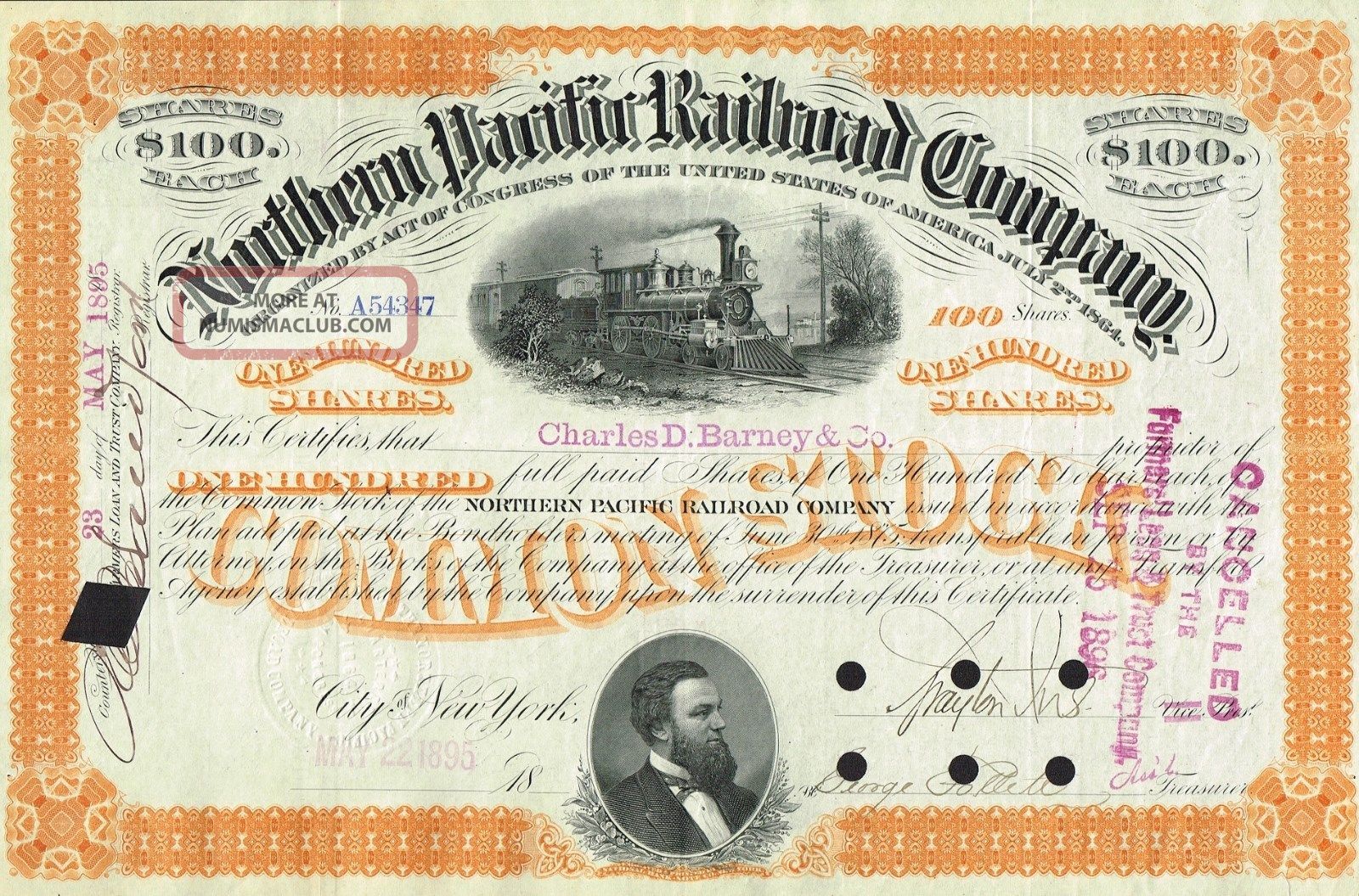 Usa Northern Pacific Railroad Co Stock Certificate 1896 Common Stock