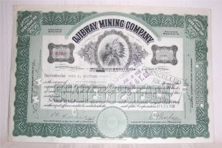 Ojibway Mining Company Stock Certificate 10 Share Michigan Abnc 1929 photo