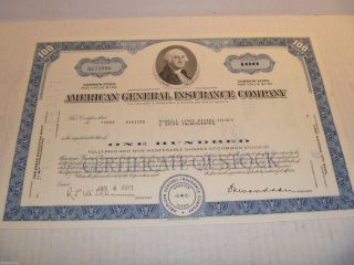 1971 American General Insurance Company (100 Shares) Stock Cancelled Certificate photo