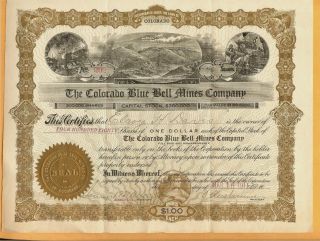 C1910 Co Stock Certificate The Colorado Blue Bell Mines Company photo