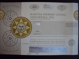 Martha Stewart Living Omnimedia Stock Certificate photo