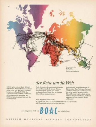 1962 Boac Airlines Map Of Conections Advertising Ad photo