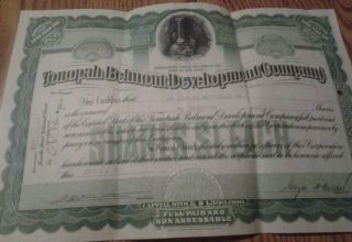 Tonopali Belmont Development Company Capitol Stock Certificate 20shares 1920 photo