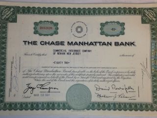 1960 ' S Chase Manhattan Stock Certificate W/ David Rockefeller President photo