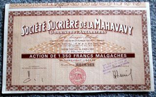 Madagascar Sugar Stock Certificate Societe Sucriere De La Mahavavy T3u photo