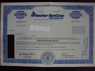 Anchor Bancorp Wisconsin Stock Certificate photo