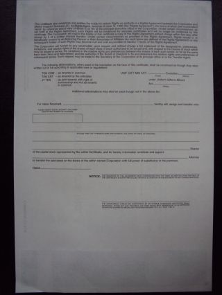 Dover Motorsports Stock Certificate photo