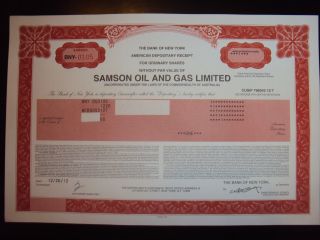 Samson Oil & Gas Ltd.  Stock Certificate photo