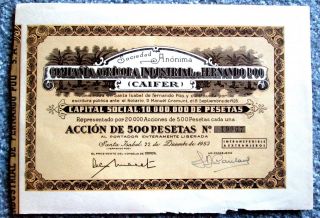 Industrial Farm Company Of Fernando Poo Africa Stock Certificate 1953 T3u photo