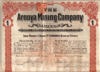 Spain Uk Gb Bond 1909 Arnoya Mining Co 1 Share £4 Uncancelled Coupons photo