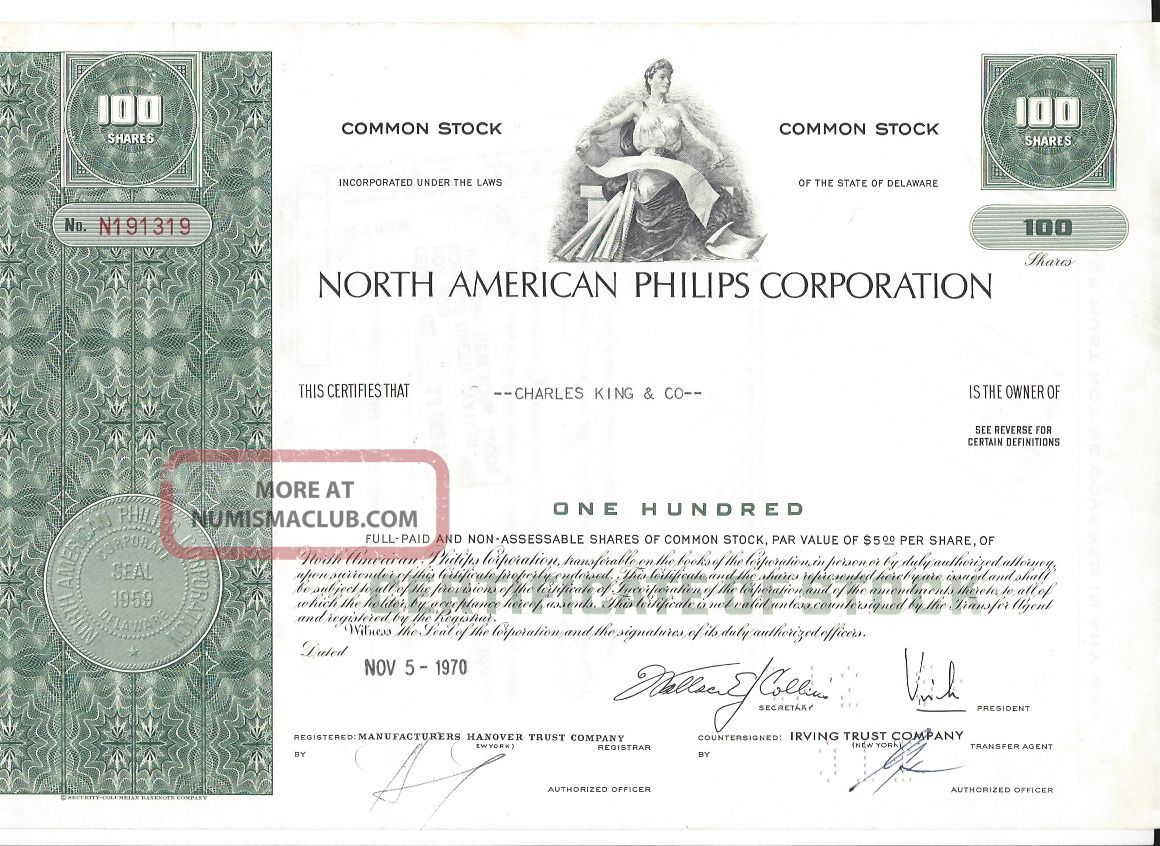 North American Philips Corporation. . . . 1971 Stock Certificate