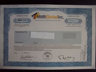 Mmr Global Stock Certificate photo