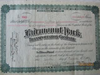1909 Fairmount Park Transportation Company Stock Certificate photo