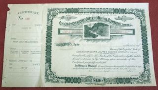 Chickamonstone Copper Mining Company Stock Certificate British Columbia 1897 U photo