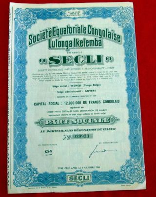 Equatoriale Congolaise Lulonga Ikelemba Secli Certificate With 20 Coupons1944 U photo