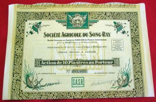 Societe Agricole Du Song - Ray Certificate With 24 Coupons 1927 U photo