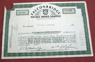Falconbridge Nickel Mines Stock Certificate E.  F.  Hutton1970 U photo