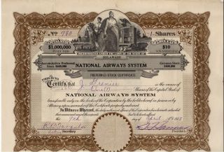 Rare Vintage National Airways System Stock Certificate Air - King Airplanes photo