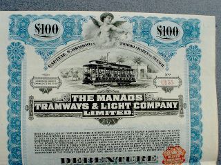Brazil The Manaos Tramways & Light Comp.  100 Pound St Debenture 1912 Coupons photo