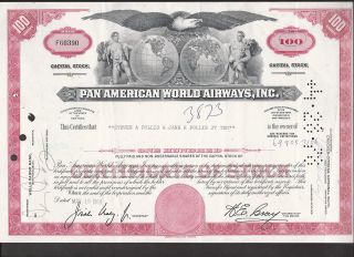 Pan America World Airways,  Inc.  ==capital Stock - 100 Shares==steven Pollis==1969 photo