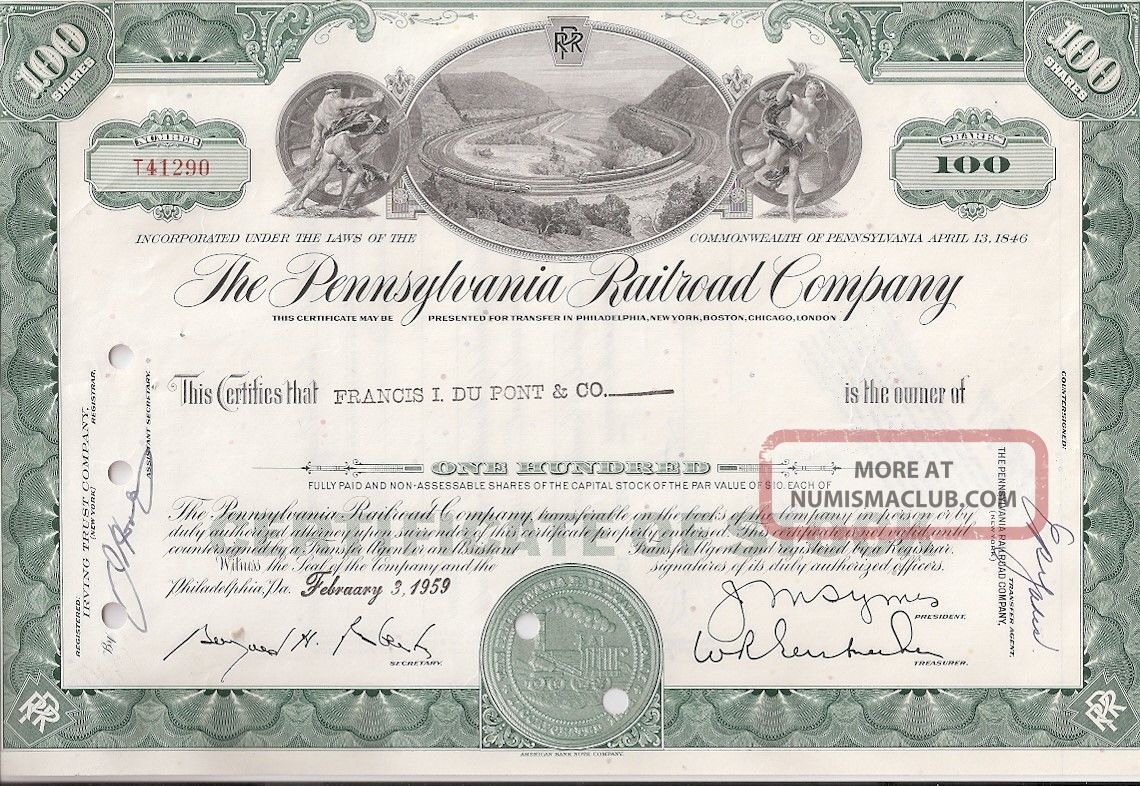 The Pennsylvania Railroad Company. . . 1963 Stock Certificate