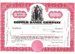 Copper Range Co. ,  1972,  25 Shares,  Red Certificate Abnco. photo