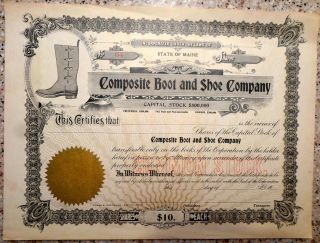 Vintage Maine Common Stock Certificate,  Composite Boot And Shoe Company photo