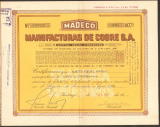 Chile 1963 Stocks Manufacturas De Cobre S.  A.  147503 photo