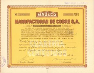 Chile 1970 Stocks Manufacturas De Cobre S.  A.  157033 photo
