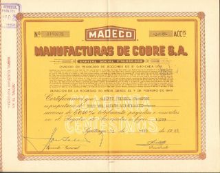 Chile 1968 Stocks Manufacturas De Cobre S.  A.  140875 photo