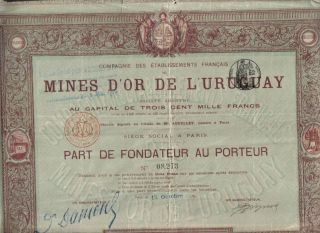 Uruguay France Bond 1895 Gold Mines Uncancelled Coupons Deco photo