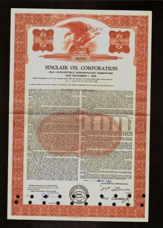 Sinclair Oil Corporation Rare Usd 1,  000 Bond 1968 Iss To Broker E F Hutton photo