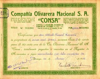 Chile 1956 Stocks Compañia Olivarera Nacional S.  A.  Consa 11263 photo