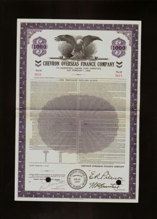Oil : Chevron Overseas Finance Company 1968 Usd 1,  000 Old Bond Certificate photo