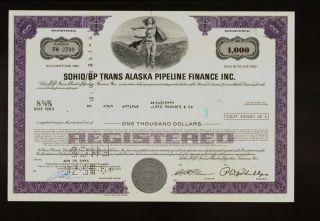 Oil Sohio / Bp Trans Alaska Pipeline Finance Inc Usd 1,  000 Old Bond Cert 1975 photo