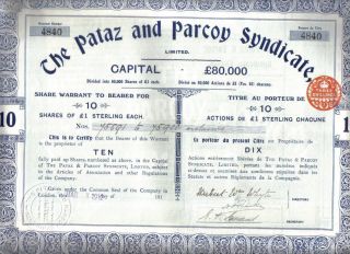 Peru 1912 Bond The Pataz & Parcoy Syndicate Co £10 Uncancelled Coupons photo