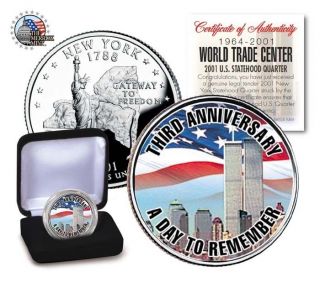 3 Rd Anniversary World Trade Center 9 /11 Colorized Statehood Quarter - Rare Item photo
