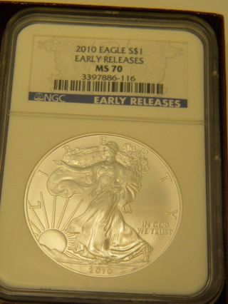 2010 $1 Silver American Eagle Early Release Coin Ngc Ms 70 photo