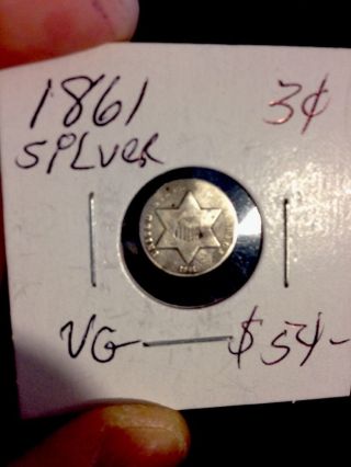 1861 3c Silver. . .  Vg @ 1981d 25c.  Coin It.  15% Off 5/31 photo