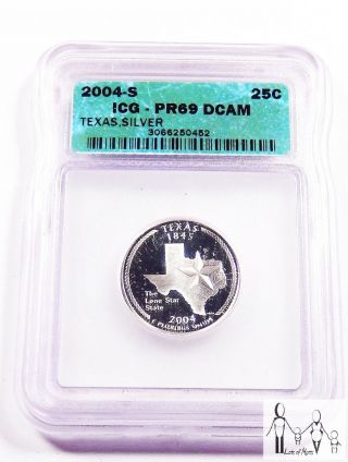 2004 S Icg Pr69 Dcam Silver Texas Washington State Quarter 25c Us Coin photo