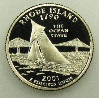 2001 S Clad Deep Cameo Proof Rhode Island State Washington Quarter (b04) photo