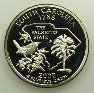 2000 S Clad Deep Cameo Proof South Carolina State Washington Quarter (b04) photo