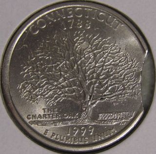 1999 P Connecticut State Quarter (clipped Planchet) Error Coin Ae 527 photo