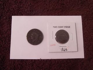 1834 Large One Cent And 1864 Two Cent Piece photo