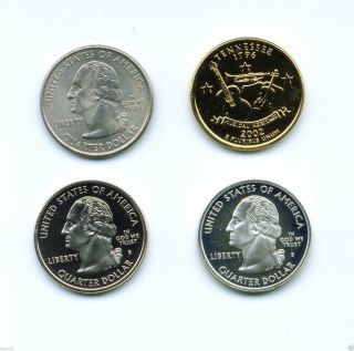 (4) 2002 Tennessee State Quarters; P Unc,  D Gold Plated,  S,  S Silver; Dutch6 photo
