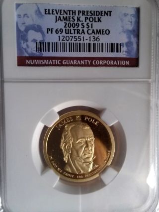2009 S James K.  Polk (pf 69 Ultra Cameo) Presidential Dollar Coin photo