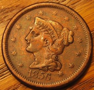 1856 Braided Hair Large Cent Xf J70 photo