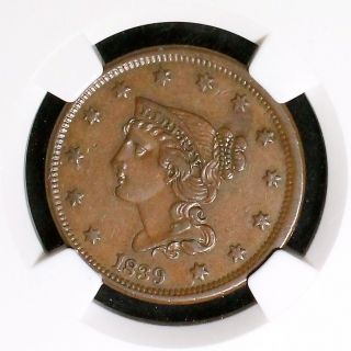 1839 N - 8 Ngc Au 53 Bn Petite Head Large Cent Coin 1c photo