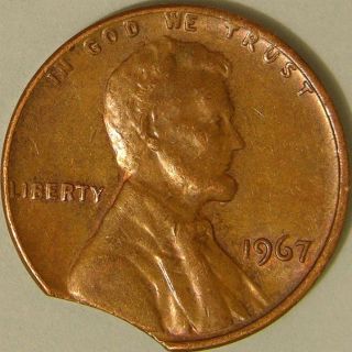 1967 P Lincoln Memorial Penny,  (clipped Planchet) Error Coin,  Af 556 photo